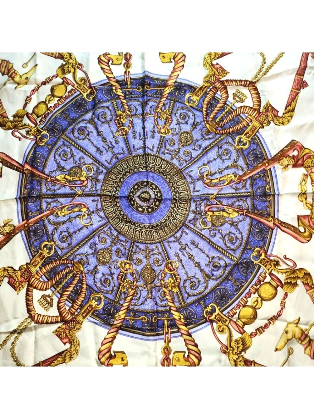 Trussardi silk scarf has transferred dyed blue